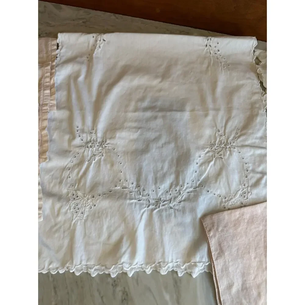 Lot of Vintage Cutwork Table Linens Table Runners Napkins White Pink